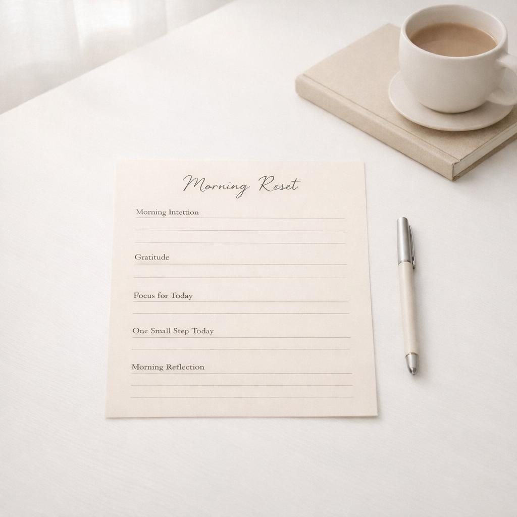 Mourning Routine Intentions Worksheet Morning Reset Worksheet Printable PDF, Mindful Morning Journal Page ...