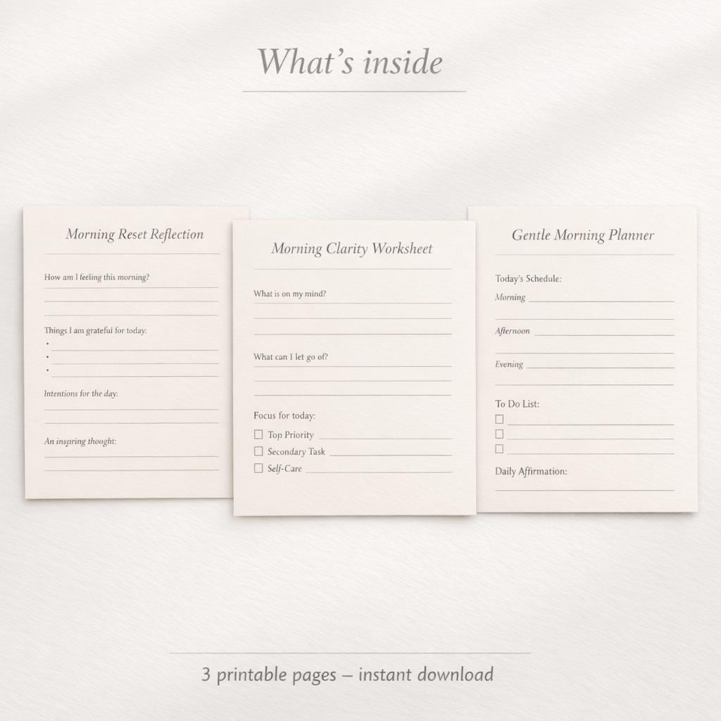 Mourning Routine Intentions Worksheet Morning Reset Worksheet Printable PDF, Mindful Morning Journal Page ...