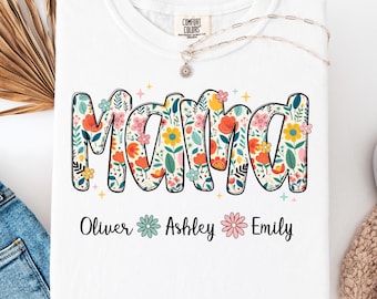 Comfort Colors Custom Mothers Day Shirt, Gift For Mom, Personalized Mama Shirt, Floral Grandma Nana Gigi Shirt, Kids Names Shirt