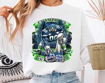Champion Seattle Football Shirt, 2026 Seattle Champion Sweatshirt, Vintage Seattle Mascot Shirt, Game Day Tee, Super Bowl, Go Hawks Crewneck