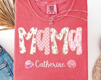 Comfort Colors Custom Floral Mothers Day Shirt, Gift For Mom, Personalized Mama Shirt, Woman Flowers Mama Shirt, Motherhood Shirt