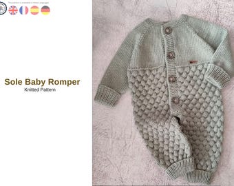 Baby Strampler Strickmuster – Candy Stitch Jumpsuit mit Kapuze und Kleinkind Strickmuster PDF – 0–12 Monate Baby Outfit Muster- Strampler für Baby Born Geschenk