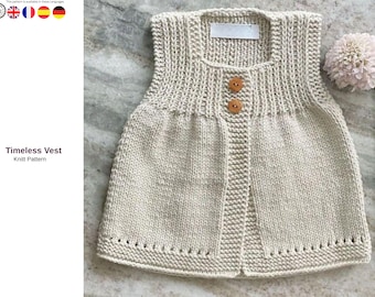 Timeless Vest Knitting Pattern – Baby Buttoned Vest PDF – Classic Garter Stitch Baby Vest – Toddler Knit Clothing Pattern- Baby Knitt Vest
