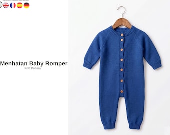 Menhatan Baby Romper Knitting Pattern – Seamless Knit Baby Outfit PDF – Newborn to 4 Years – Button Front Romper – Classic Baby Clothes