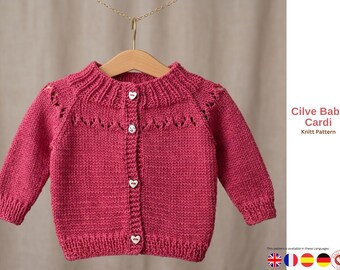 Cilve Baby Cardi Knitting Pattern PDF, Lace Raglan Baby Cardigan, Seamless Baby Sweater Pattern- Baby Cardigan Gift- Baby Girl Jacket making