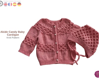 Akide Candy Baby Cardigan and Cap Knitting Pattern PDF, Lace Baby Set, Newborn to 6 Months Outfit, Baby Shower Gift Pattern- Baby Knitt Set