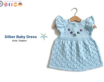 Dilber Baby Dress Knitting Pattern – Lace Skirt Toddler Dress PDF – Button Back Knit Dress 1.5-2 Years – Handmade Baby Outfit- Dress Girls