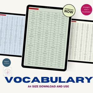 Livro com 4200 palavras de vocabulário em inglês | PDF de 30 páginas | Palavras essenciais para estudantes de inglês | Aprendizagem de inglês como segunda língua | Melhore e expanda seu vocabulário