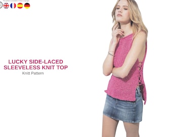 LUCKY Side-Laced Sleeveless Knit Top Pattern PDF, Lace Up Knit Tank, Modern Knit Vest Pattern, Chunky Knit Top- Girls Vest Gift Pattern