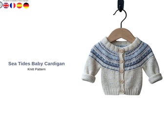 Sea Tides Baby Cardigan Knitting Pattern PDF, Nordic Yoke Baby Sweater, Round Yoke Cardigan, Baby Knit Jacket Pattern- Baby Cardigan Gift