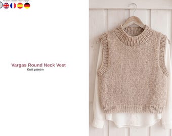 Vargas Round Neck Vest Knitting Pattern PDF, Chunky Knit Slipover Pattern, Women Oversized Sweater Vest Pattern-Girls Summer Vest- Sweater