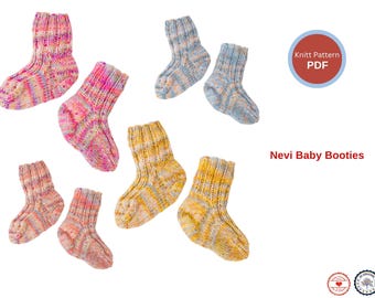 Nevi Baby Booties Knitting Pattern – Easy Ribbed Socks PDF – Newborn to Toddler Booties – Knit in the Round – Baby Gift Idea- Baby socks