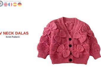 V Neck Baby Cardigan Knitting Pattern – Textured Cable Sweater – Butterfly Motif Jacket – PDF Pattern – Baby Gift Knit-Baby Cardigan Gift