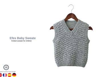 Patrón de chaleco de punto para niños – Chaleco de punto con cuello en V texturizado – Patrón de punto en PDF para bebés y niños – Regalo de suéter para bebé – Regalo de cárdigan de punto