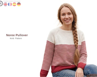Noree pullover breipatroon – gestreepte raglantrui – naadloos gebreide trui PDF – volwassen truipatroon - meisjes trui cadeau