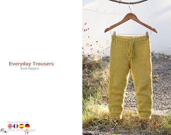 Everyday Kids Knit Trousers Pattern – Top Down Pants – Baby to Child Knitting Pattern PDF – Comfortable Elastic Waist Pants- Kids Pants