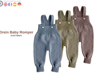 Drein Easy Strickanleitung Baby-Overall Strickmuster – Baby Overall PDF – Strickmuster Strampler 12–18 Monate – Strickmuster Strickmuster
