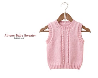 Patrón de punto para suéter de bebé Atenas – Chaleco de punto trenzado para niños – Patrón clásico de suéter infantil en PDF – Regalo para chaleco de suéter estilo trenzado para bebé