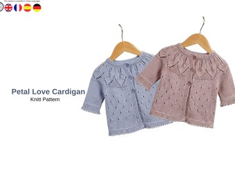 Petal Love Cardigan Knitting Pattern PDF, Baby Leaf Yoke Sweater Set,Top Down Baby Cardigan, Baby Tights Pattern- Baby Cardigan Gift Pattern