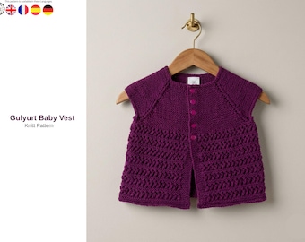 Gulyurt Baby Vest Knitting Pattern PDF –Top Down Lace Baby Cardigan – Seamless Raglan Knit Sweater Pattern- Baby Cardigan Gift- Easy to make