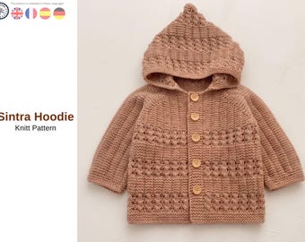 Modèle de tricot de cardigan à capuche pour bébé - Sweat à capuche en tricot à oeillets - Modèle PDF de pull pour bébé - Veste en tricot pour bébé - Cardigan pour tout-petit -