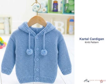 Kartal Cardigan Knitting Pattern – Baby Hoodie Sweater PDF – Seamless Baby Knit Jacket – Hooded Cardigan Pattern- Baby Knitt Hoodie