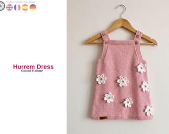 Patrón de tejido para vestido de bebé Hurrem – Vestido con estampado de margaritas – Vestido de punto para niña pequeña en PDF – Patrón de vestido de verano para niñas – Talla 2 años – Vestido para bebé niña