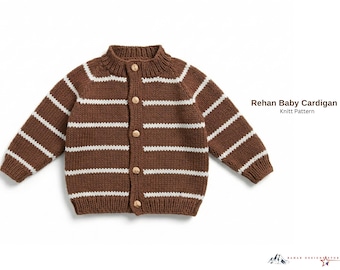 Rehan Baby Cardigan- Classic Striped Baby Knit Cardigan Pattern – Buttoned Infant Sweater PDF- Baby Cardigan- Baby Jacket Cardi