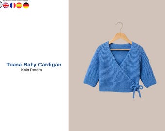 Tuana Baby Cardigan Knitting Pattern PDF, Baby Wrap Cardigan Pattern,Garter Stitch Baby Sweater, Seamless Look Baby Knit-Baby Knitt Cradigan