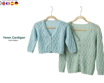 Yener Lace Cardigan Knitting Pattern PDF, Women Knit Cardigan Pattern, Button Front Sweater, Lace Knit Jacket- Baby Cardigan Sizes- S M L XL
