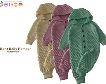 Baby Romper Knitting Pattern – Hooded Candy Stitch Jumpsuit PDF – Seamless Baby Overall Pattern 0–12 Months- Baby Born Romper Gift- Newborn