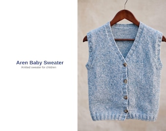 Aren Baby Sweater-Aren Baby Sweater Vest Knitting Pattern –Classic V Neck Kids Vest PDF – Buttoned Knit Top – Children Sizes 3–14 Years Gift