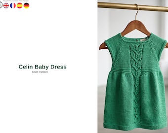 Celin Baby Dress Knitting Pattern – Leaf Lace Baby Dress PDF – Top Down Knit Dress – Newborn Baby Outfit Pattern- Baby Dress Gift- Dress