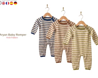 Patrón de tejido para pelele de bebé Aryan en PDF – Conjunto de una pieza para bebé – Patrón de pelele a rayas – Prendas de punto para bebés – Descarga digital – Cárdigan de bebé