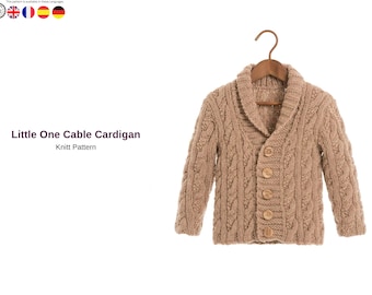Little One Cable Cardigan Knitting Pattern PDF, Kids Cable Knit Sweater, Shawl Collar Cardigan, Child Knit Jacket Pattern-Children Cardigan