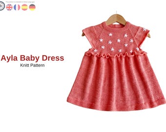 Ayla Baby Dress Knitting Pattern – Summer Knit Dress – Top Down Raglan Baby Dress – Ruffle Skirt Outfit – PDF Pattern- Baby Dress for Summer