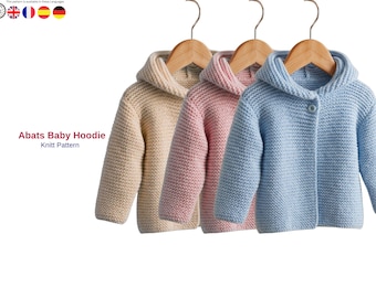 Abats babyhoodie breipatroon pdf, babyvest met capuchon, patroon babyjasje, pasgeboren tot 4 jaar, trui met ribbelsteek - babyvest