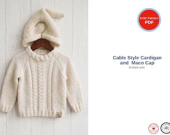Patrón de cárdigan de punto para bebé con trenzas – Suéter raglán con trenzas – Chaqueta de punto para bebé en PDF – Patrón de cárdigan para niños pequeños – Prendas de punto para bebé – Regalo para bebé