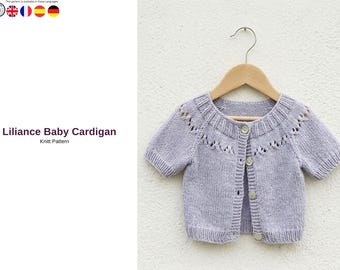 Liliance Baby Cardigan – Lace Yoke Knit Baby Sweater Pattern PDF – Seamless Raglan Baby Jacket- Baby Gril Baby shower and Baby Birthday gift