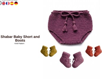 Shabar Baby Short and Boots Knitting Pattern Set – Baby Diaper Cover and Booties –Knit Baby Outfit PDF – Newborn to 4 Years- Short and Boots