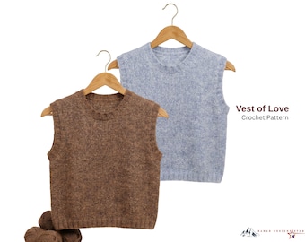 ベスト・オブ・ラブ編み物パターンPDF – ノースリーブセーターベスト – ラウンドネックニットトップ – レディースプルオーバーベストパターン – モダンニットウェア – ベストガール