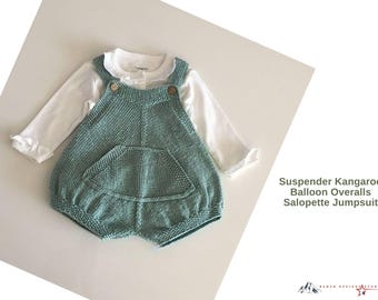 Patrón de tejido de mono de canguro con tirantes y globo (PDF) - Mono elegante para bebé