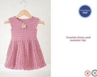 Patrón de vestido de bebé a crochet con gorro – Conjunto de falda de encaje en PDF – Conjunto de crochet para bebés y niños pequeños – Patrón de ropa de verano para bebés - Vestido de bebé de verano