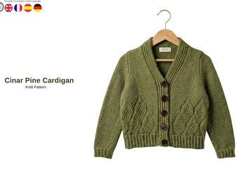 Cinar Pine Cardigan Knitting Pattern PDF, Textured Knit Cardigan Pattern, Oversized Button Cardigan, Womens Sweater Pattern- Girls Cardigan