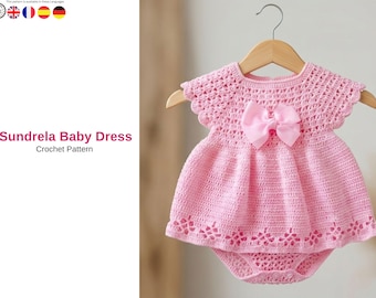 Sundrela Baby Dress Crochet Pattern PDF – Baby Dress & Bodysuit Set – Infant Outfit Pattern 0–4 Months- Baby Girl Dress- Dress for Baby