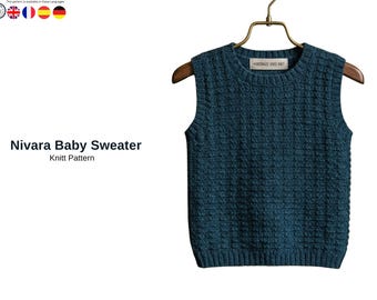 Padrão de Tricô para Suéter Infantil Nivara em PDF – Padrão de Colete Infantil Texturizado – Suéter Infantil Tricotado de Baixo para Cima, de 0 a 6 Meses até 10 Anos – Cardigã Infantil