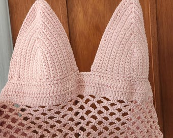 Summer Crochet Festival Crop Top - Mesh Triangle Bikini Style