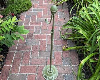 Vintage Green Cast Metal Heavy Decorative Garden Stand with an Acorn Finial