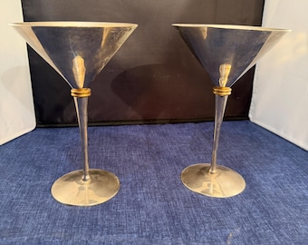 Vintage Martini Cocktailglas, Par Silverpläterade Rostglas, Bröllopsglas Retro Silverpläterad Barglas
