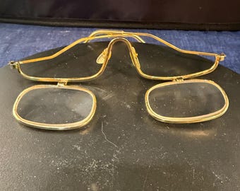 Vintage mod retro goudkleurige bril met neerklapbare bril